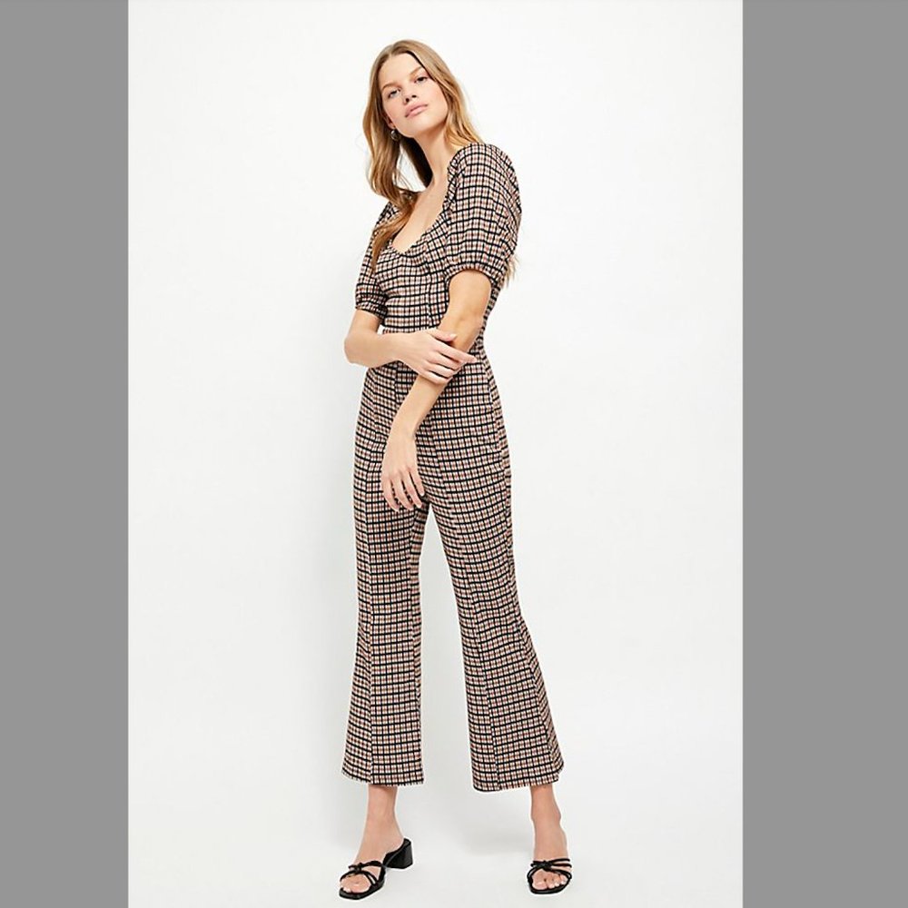 FREE PEOPLE Oxford Knit One Piece - XS Gingham Jumpsuit